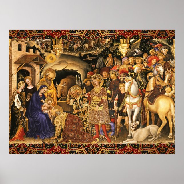 Póster ADORACIÓN DE MAGOS  Gentile Da Fabriano, Navidad (Frente)