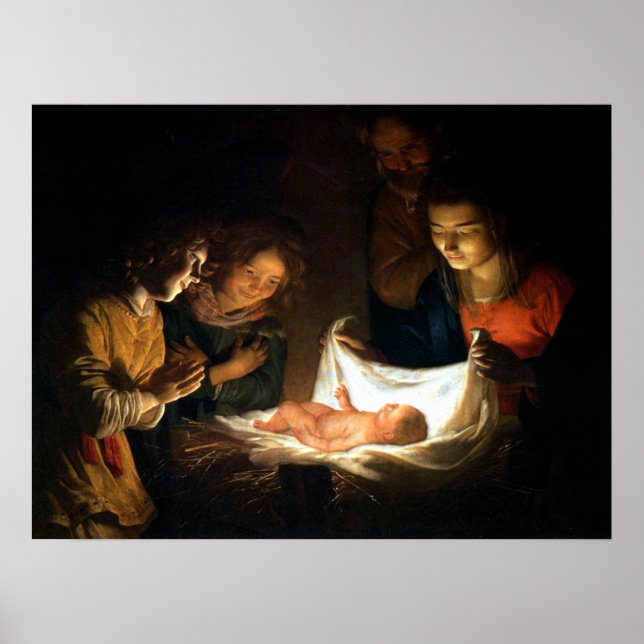 Póster Adoration of the Child Jesus - Honthorst (Frente)