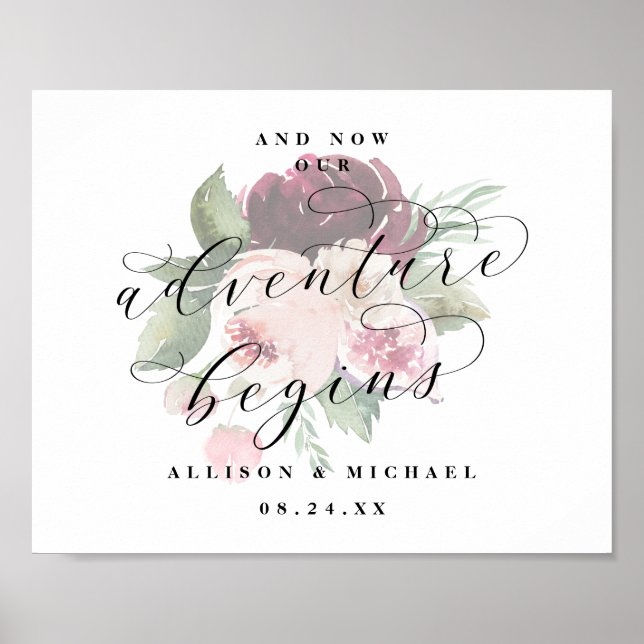 Póster Adore Floral Adventure comienza Rótulo Boda de Mod (Frente)