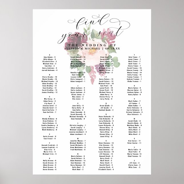 Póster Adore Floral Alphabetical Boda (Frente)