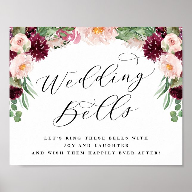 Póster Adore Floral Boda Bells despide Rótulo Boda (Frente)