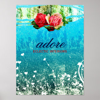Póster Adore GC en Rosas azul turquesa vintage
