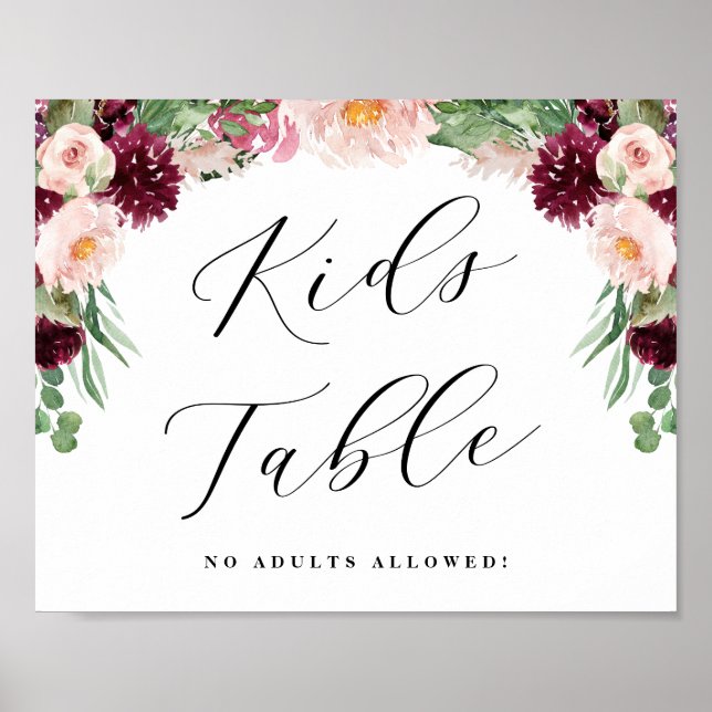 Póster Adore Niños Florales Mesa Caligrafía Rótulo Boda (Frente)