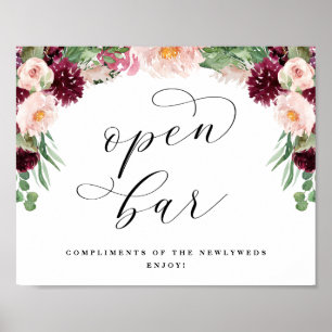 Póster Adore Open Bar Calligraphy Wedding Rótulo de recep