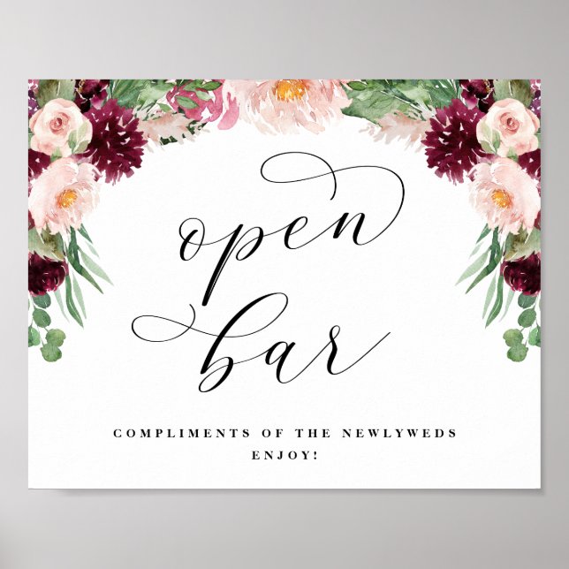 Póster Adore Open Bar Calligraphy Wedding Rótulo de recep (Frente)