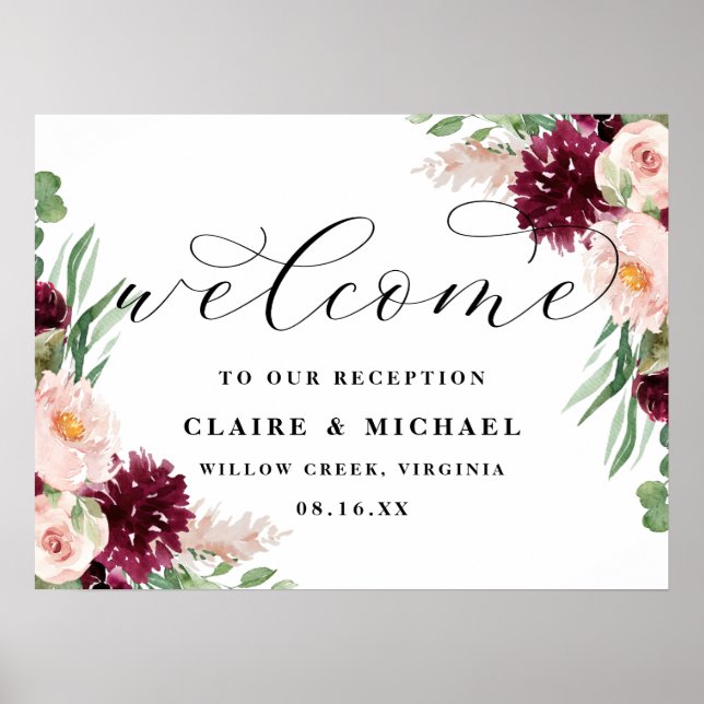 Póster Adore Welcome Moda Floral Script Boda Rótulo (Frente)