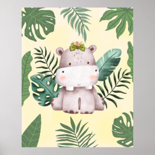 Póster Adorno de guardería de safari de jungla de hipopót