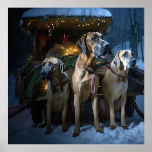 Póster Adorno de Navidad de Ridgeback de Rodesia Nevado (Frente)