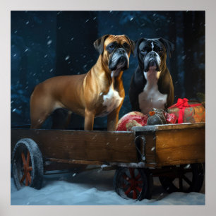 Póster Adorno de Navidad Trineo Nevado Boxer