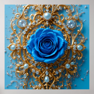 Póster ✨ Adorno Dorado Rosa Azul Perla Para Hogar Elegant
