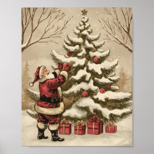 Póster Adorno vintage de Papá Noel en el árbol de Navidad
