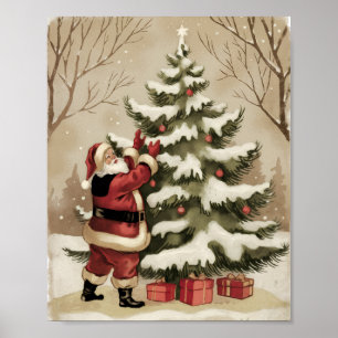 Póster Adorno vintage de Santa Claus en el árbol de Navid