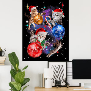 Póster Adornos de gatos navideños lindos en el espacio