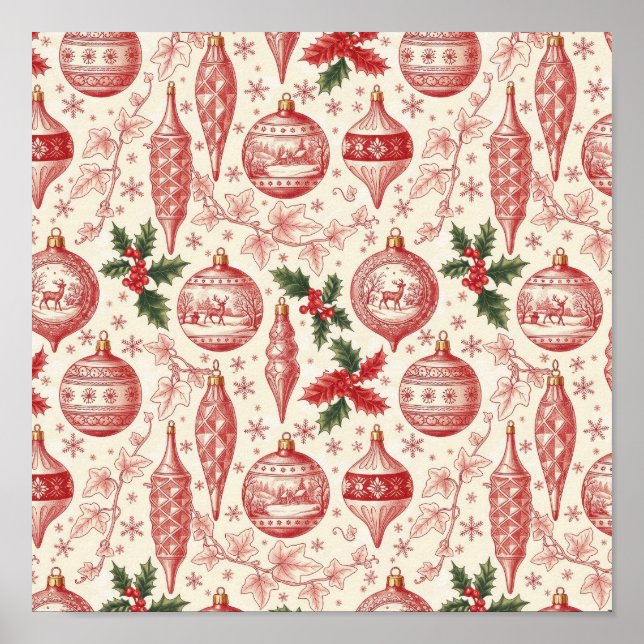 Póster Adornos de Navidad de Toile Rojo Chinoiserie (Frente)