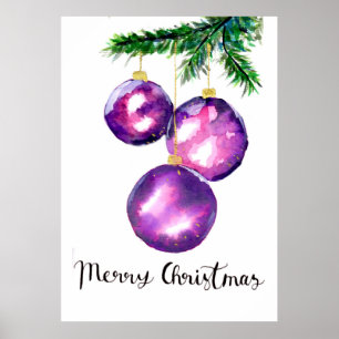 Póster Adornos de Navidad para árbol de color púrpura