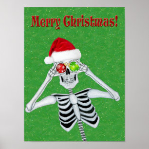 Póster Adornos de sombrero de esqueleto de Navidad con mo