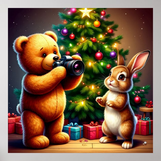 Póster Adornos Navideños de Animales Lindos para una Sala (Frente)