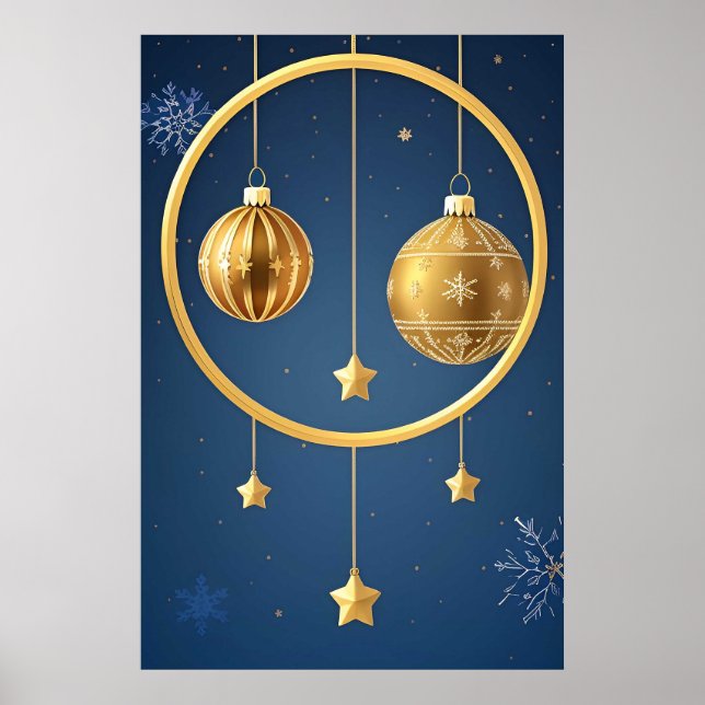 Póster Adornos Navideños Dorados Colgantes (Frente)