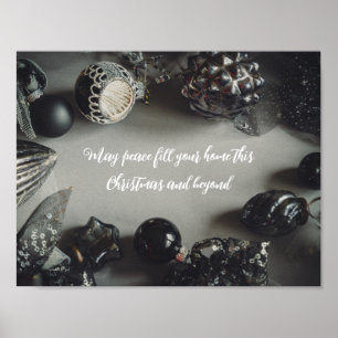 Póster Adornos Navideños Negros Vintage con Cinta