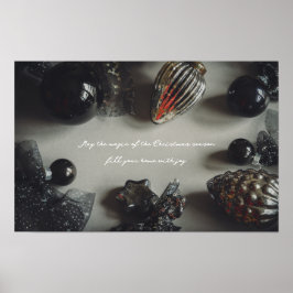 Póster Adornos Navideños Retro Negro Plata