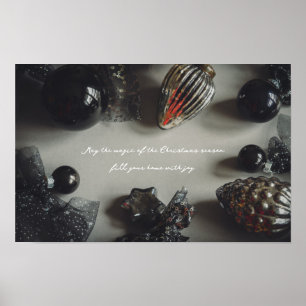 Póster Adornos Navideños Retro Negro Plata