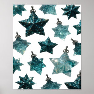 Póster Adornos plateados llamativos ESTRELLA AZUL