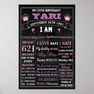Póster Adult 25th Birthday cake smash chalkboard sign