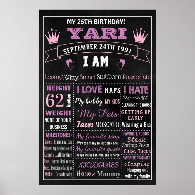 Póster Adult 25th Birthday cake smash chalkboard sign (Frente)