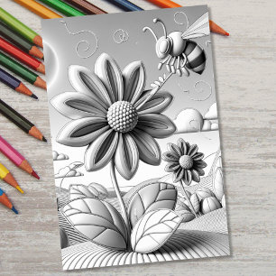 Póster Adultos Colorantes 3D Bumblebee Botánico Floral