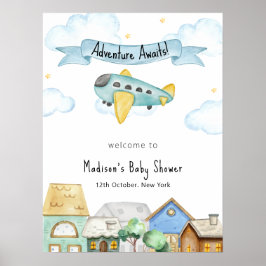 Póster Adventure Awaits Aviator City Baby Shower Welcome