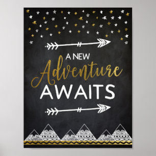 Póster Adventure Awaits Chalkboard Poster