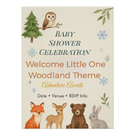 Póster Adventure Awaits Invitation Woodland Baby Shower 