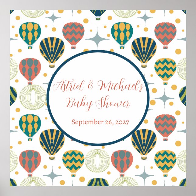 Póster Adventure Awath Hot Air Balloon Baby Shower (Frente)