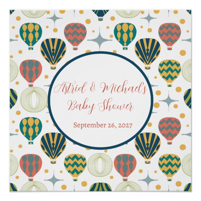 Póster Adventure Awath Hot Air Balloon Baby Shower (Anverso)