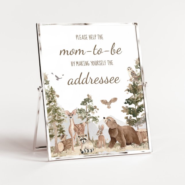 Póster Adventure Awath Woodland Animals Envelope Station (Woodland Animals Adventure Awaits Baby Shower Envelope Station Sign)