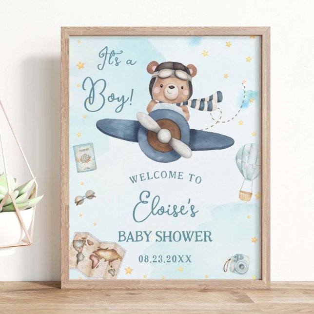 Póster Adventure Cute Bear Blue Plane Boy Baby Shower (Subido por el creador)