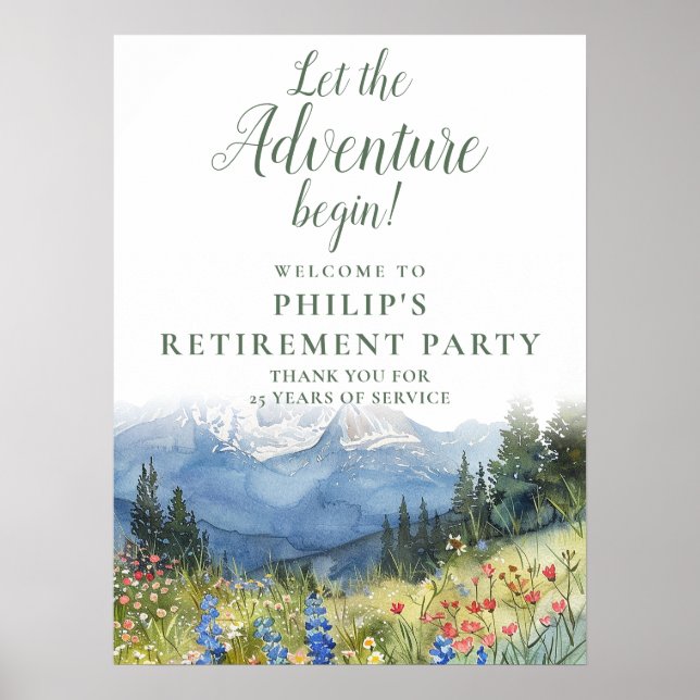 Póster Adventure Mountain Retirement Party Welcome Sign (Frente)
