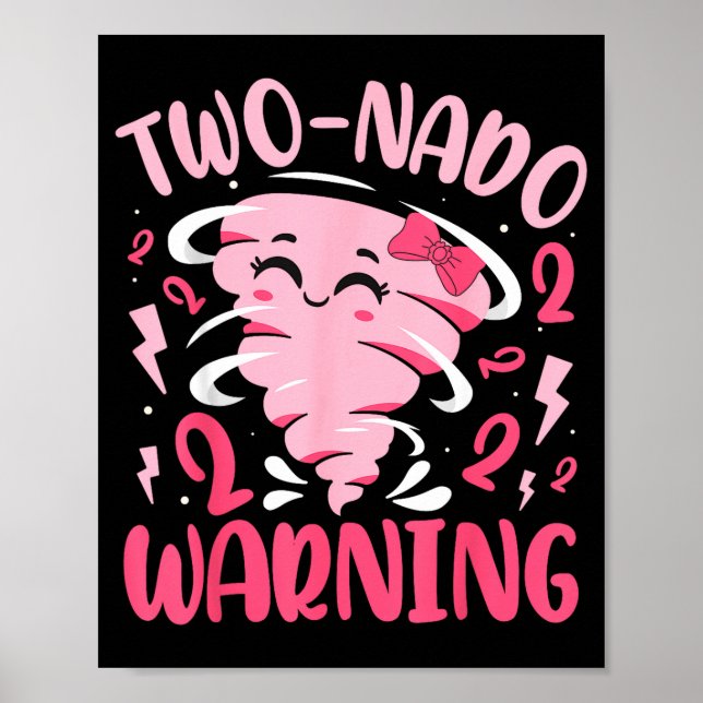 Póster Advertencia de dos tornado para niños Cumpleaños n (Frente)
