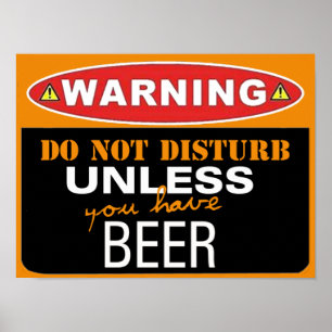 Póster advertencia de poster de cerveza divertido en el d
