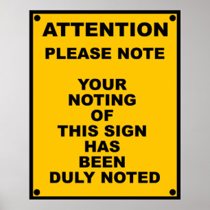 Póster Advertencia ~ Por favor, nota ~ Signo de advertenc