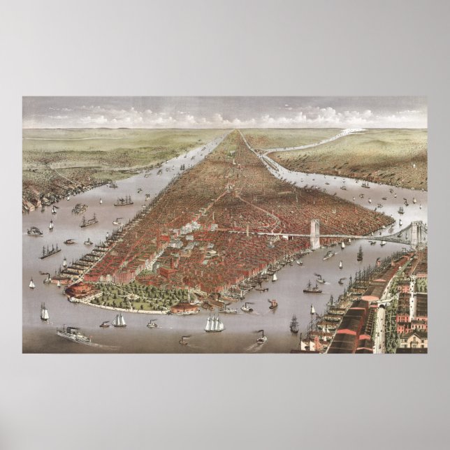 Póster Aerial City View of Manhattan, New York, USA (Frente)