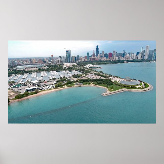 Póster Aerial shoreline view of Lake Michigan in Chicago, (Frente)