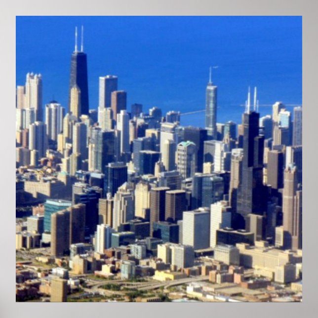 Póster Aerial view of Chicago Downtown with Lake (Frente)