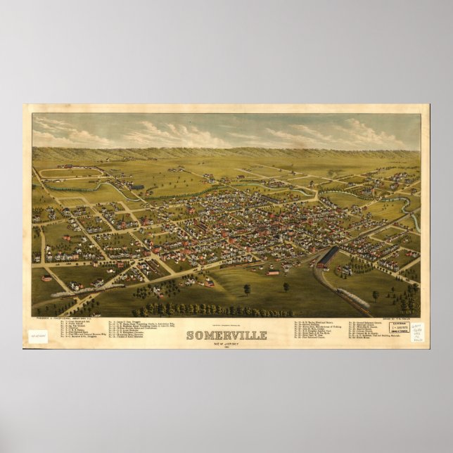 Póster Aerial View of Somerville, New Jersey (1882) (Frente)