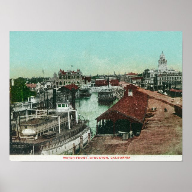 Póster Aerial View of the WaterfrontStockton, CA (Frente)