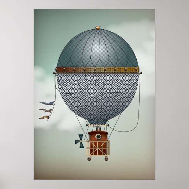 Póster Aeronave con globo aerostático Indigon | Steampunk (Frente)