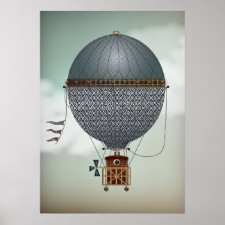 Póster Aeronave con globo aerostático Indigon | Steampunk