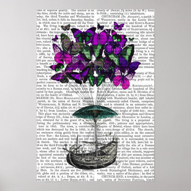 Póster Aeronave de mariposa 2 morada y verde (Frente)