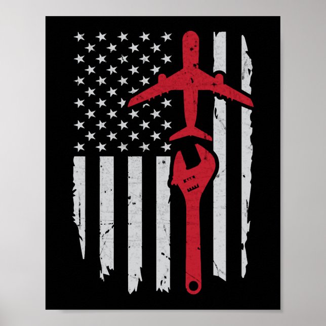Póster Aeronave Mecánica Aeronave Bandera Americana (Frente)