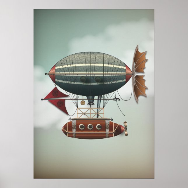 Póster Aeronave Skies Aleutiana | Steampunk Travel (Frente)